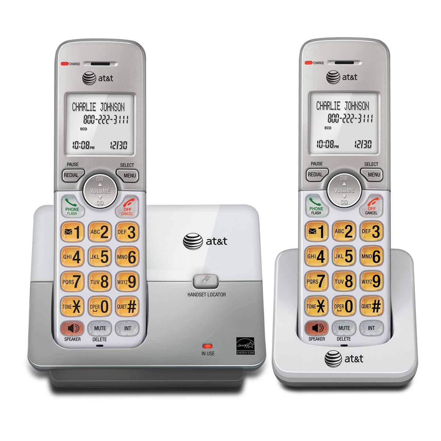 AT&T EL51203 DECT 6.0 2-Handset Cordless Phone with Full-Duplex Speakerphone, Backlit Display & Lighted Keypad, Caller ID/Call Waiting, Intercom, ECO Mode
