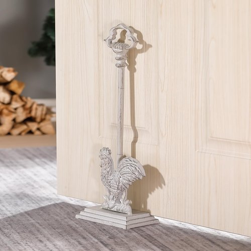 Cast Iron Rooster Door Stopper with Carrying Handle, Heavy Door Stop with Rod, 20" H…