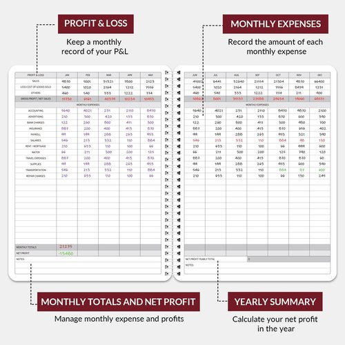 Income and Expense Log Book - Bookkeeping Record Book/Tracker/Small Business Ledger Book & Accounting, 8.5" x 10.5", Undated Record Book＆ Business Ledger, Durable Polypropylene Cover（Red)