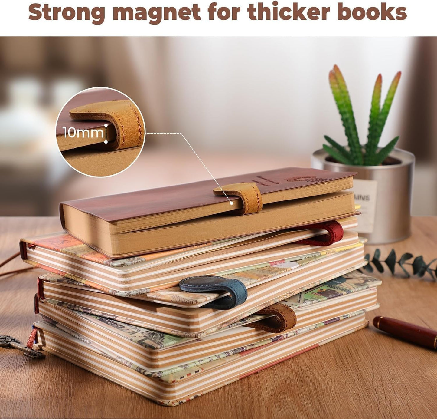 Skiennix Personalized Leather Magnetic Bookmarks - Custom Engraved Initials | Meaningful Gift for Book Lovers (Set of 3)
