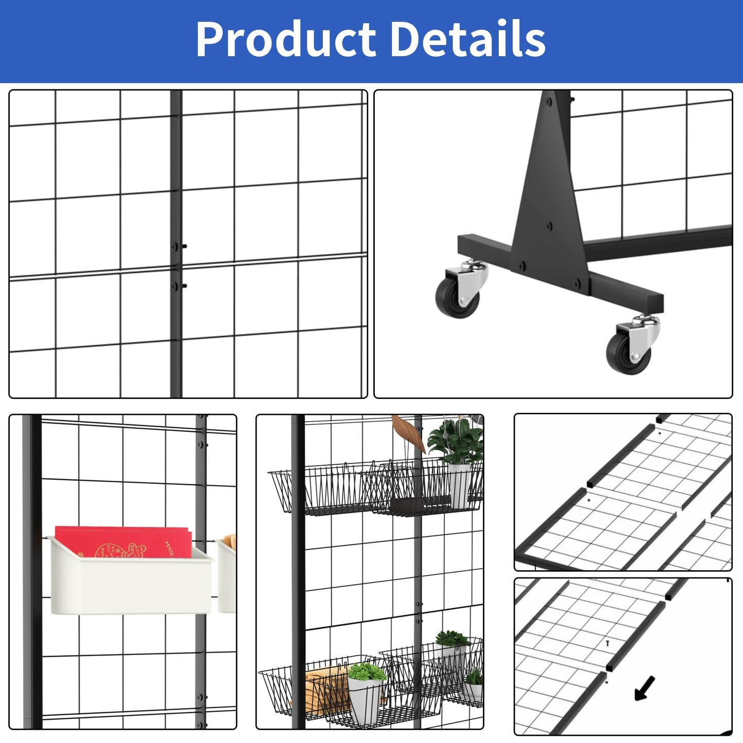 DEYEGELEA 2'x5.5' Ft Gridwall Panel Display Stands Heavy Duty Floor Standing Retail Display Rack with Triangle Base for Retail Art Show With 10 Hooks