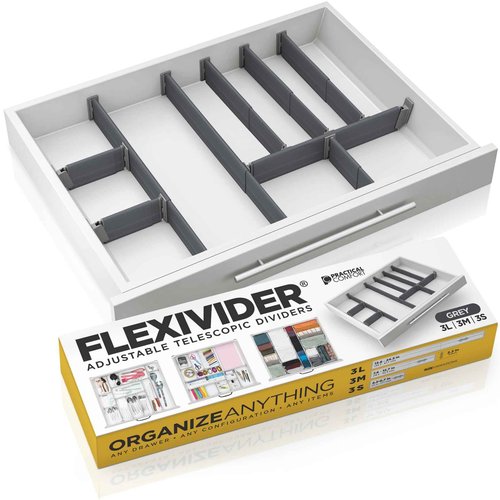 Practical Comfort Custom Drawer Organizer 9 Adjustable Aluminum Dividers, Gray – For Kitchen, Bathroom, Office, and More
