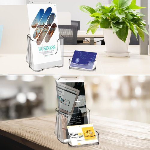 Zavekia Acrylic Brochure Organizer. 4 Inch Wide, Clear Countertop & Wall Mount Literature Holder (6 Pack)