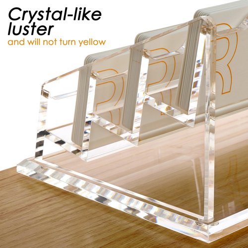 SANRUI Acrylic Business Card Holder for Desk, Clear Display Stand with 6 Slots, Holds 300 Cards, 3-Tier Horizontal Clear Name Card Stand ,Office Desk Organizer for Women & Men
