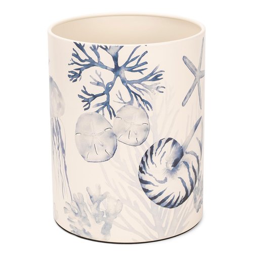 NAT AND JULES Round 9.5 x 8 Iron Metal Bathroom Trash Can Wastebasket Home Office Bedroom Fits 2.25 Gallon Trash Bag Liner, Beach