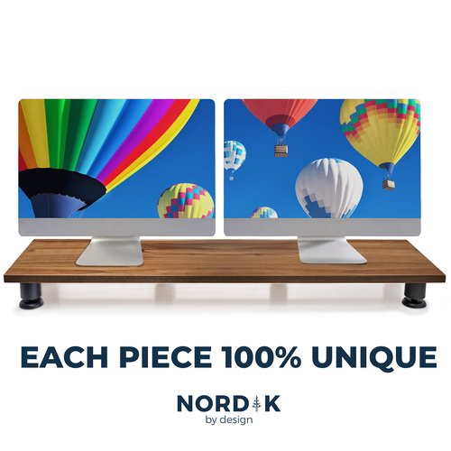 Nordik Large Dual Monitor Riser for 2 - Premium Handmade Hardwood Acacia Computer - Laptop TV Stand with Storage for Desk Accessories - Organizer Television