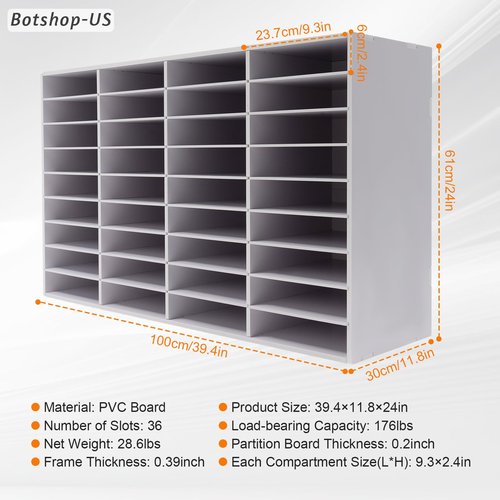Gdrasuya10 36 Slots Literature Organizer File Sorter Literature Organizer Stackable Mail Craft Paper File Holder Mailbox Organization Shelves for Office, Classrooms and School, White