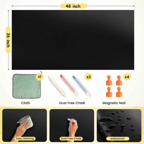LYZZXI Magnetic Chalkboard Contact Paper for Wall, 48" X 36" Adhesive Blackboard Sticker, Chalk Board Magnet Wall for Kids Playroom Classrooms, Includes Dust-Free Chalks & Wipe Cloth & Magnet