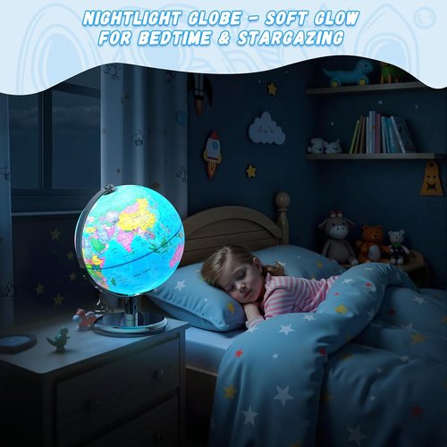 Illuminated World Globe - 8" Globe Lamp with Interactive World Map for Kids | STEM Learning Gift & Night Light
