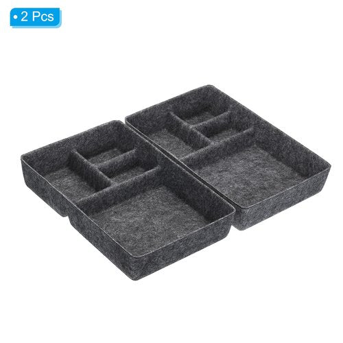 PATIKIL Felt Drawer Organizer, 2 Pack 4 Compartments Desk Drawers Organizer Tray for Cosmetic Makeup Office Supplies Home, Dark Gray