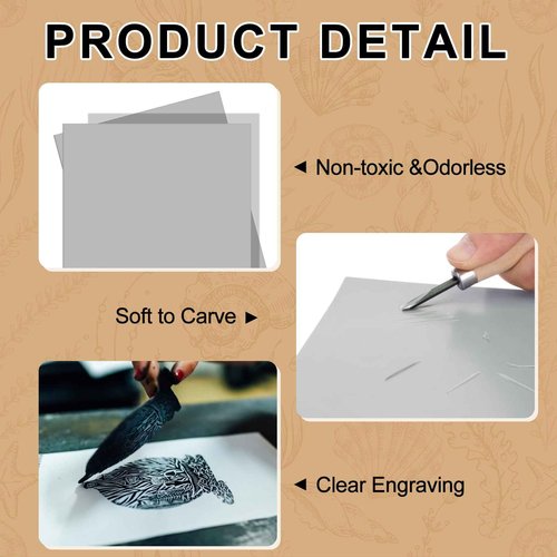 Yeaqee 8 Pcs 12 x 18 Inch Linoleum Block Rubber Carving Block Soft Linocut Blocks Large Linoleum Sheet Unmounted Lino Plates for Engraving Art Project Printmaking Artist Studio Supplies, Gray