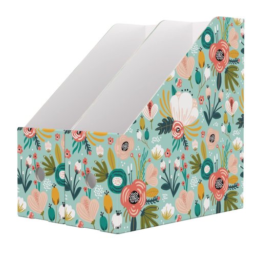 ANSSDO 6 Pack Cardboard Magazine Holder - Premium Magazine File Organizer, Large Volume Storage Box as Book Bins or Folder Holder for Desk - Teal Floral