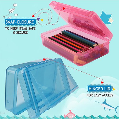 3 PCS Pencil Box,Double Layer Large Capacity Pencil Box,Hard Pen Case with Snap-tight Lid,Plastic Pencils Case for Office School Supplies Pen Boxes Storage Organizer for Pens Eraser-Blue+Yellow+Pink