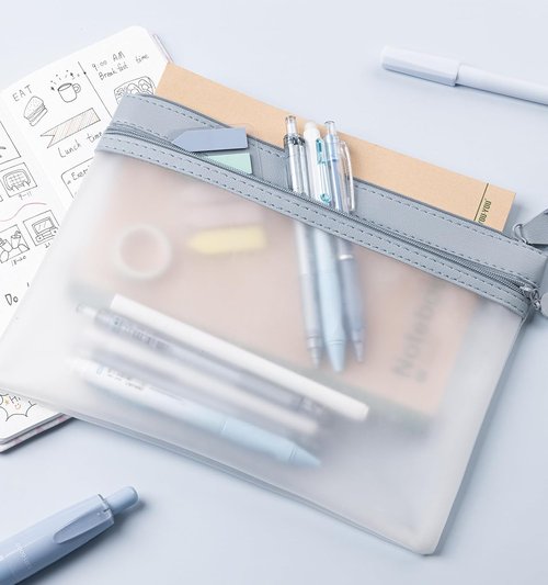 Clear Pencil Pouch - A5 Zippered Case with Double Pockets | Durable, Waterproof & Versatile for School, Office, or Travel - Blue
