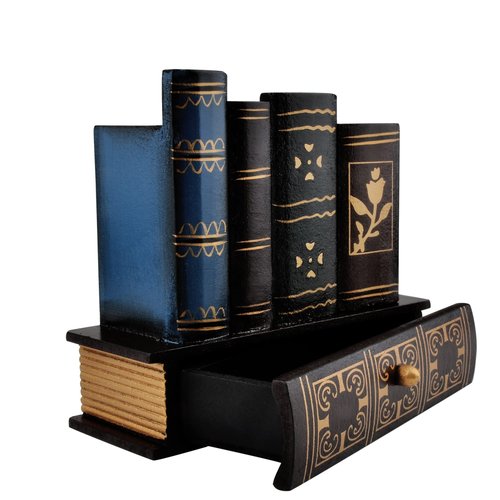 POWER UNICO FLOWER Vintage Book Pen Holder Retro Pen Desk Organizer with Drawer Wooden Fake Book Shaped Pencil Cup for Home Office Study Library (116)