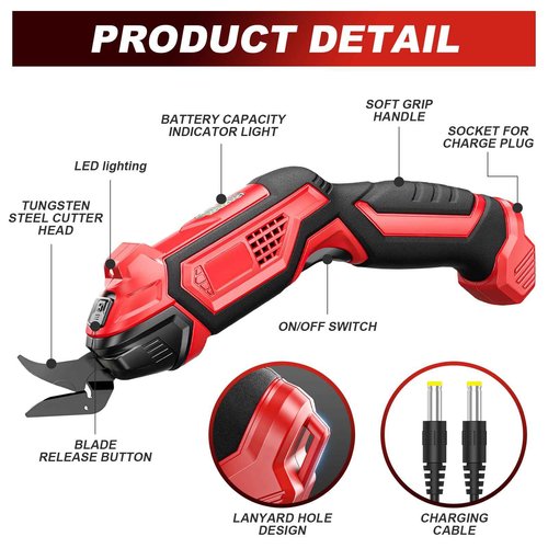 Electric Scissors with 2 Blades, 4.2V Cordless Fabric Shears Rechargeable Cloth Cutter, Power Shears for Sewing/Carpet/Leather/Rubber/Cardboard
