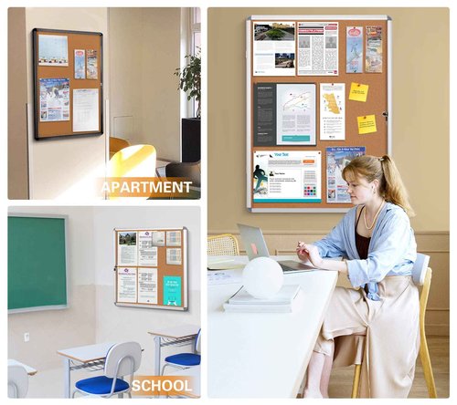SWANCROWN Enclosed Bulletin Board,Lockable Cork Noticeboard for School Office,Wall Display Case with Lock 20"x14"(2xA4)