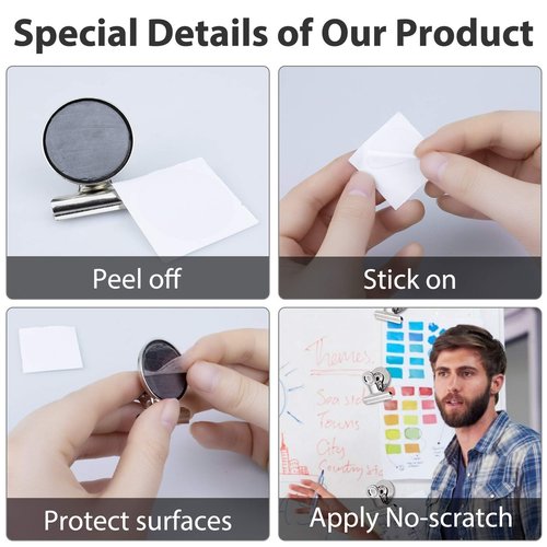 VNDUEEY 20 Pack Fridge Magnets Refrigerator Magnets Strong Magnetic Clips, Magnet Clips Heavy Duty, Whiteboard Magnet Magnetic Paper Clips for Home, School, Office, Teaching, Locker (Silver)