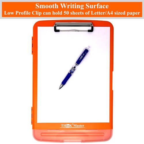 Think2Master [3 Pack] Orange Plastic Storage Clipboard with Pencil Holder. | 25% Heavier & 25% Sturdier| Heavy Duty. Nursing, Teacher & Classroom Must Have.