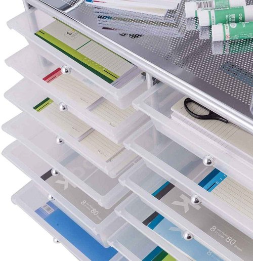 SPSUPE 12-Drawer Rolling Storage Cart, Utility Cart Storage Shelves with 4 Universal Wheels, Tools Scrapbook Paper Organizer, Ideal for Home Kitchen Office Organizing (Transparent)