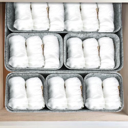 Bazasa Drawer Organizer 8 Pieces Felt Storage Bins for Office Desk Accessories and Cosmetic Desk Organizer and Dividers with 4 Sizes for Dressing Table Bathroom Bedside Table Bedroom (Light Grey)