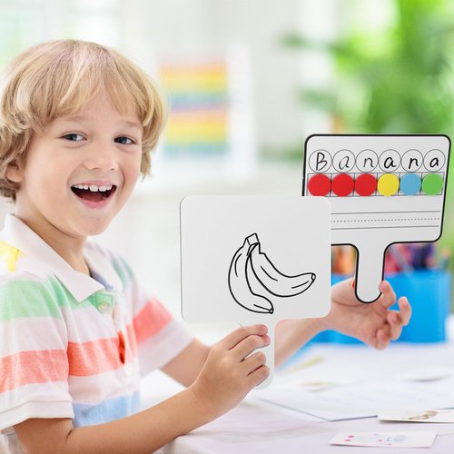 Seajan 12 Pcs Paddle Set Education Dry Erase Double Side Handheld Answer Board with Magnetic Counters Discs Phonemic Awareness Phonics Games Toy for Students Kids Teaching (Classic Color)