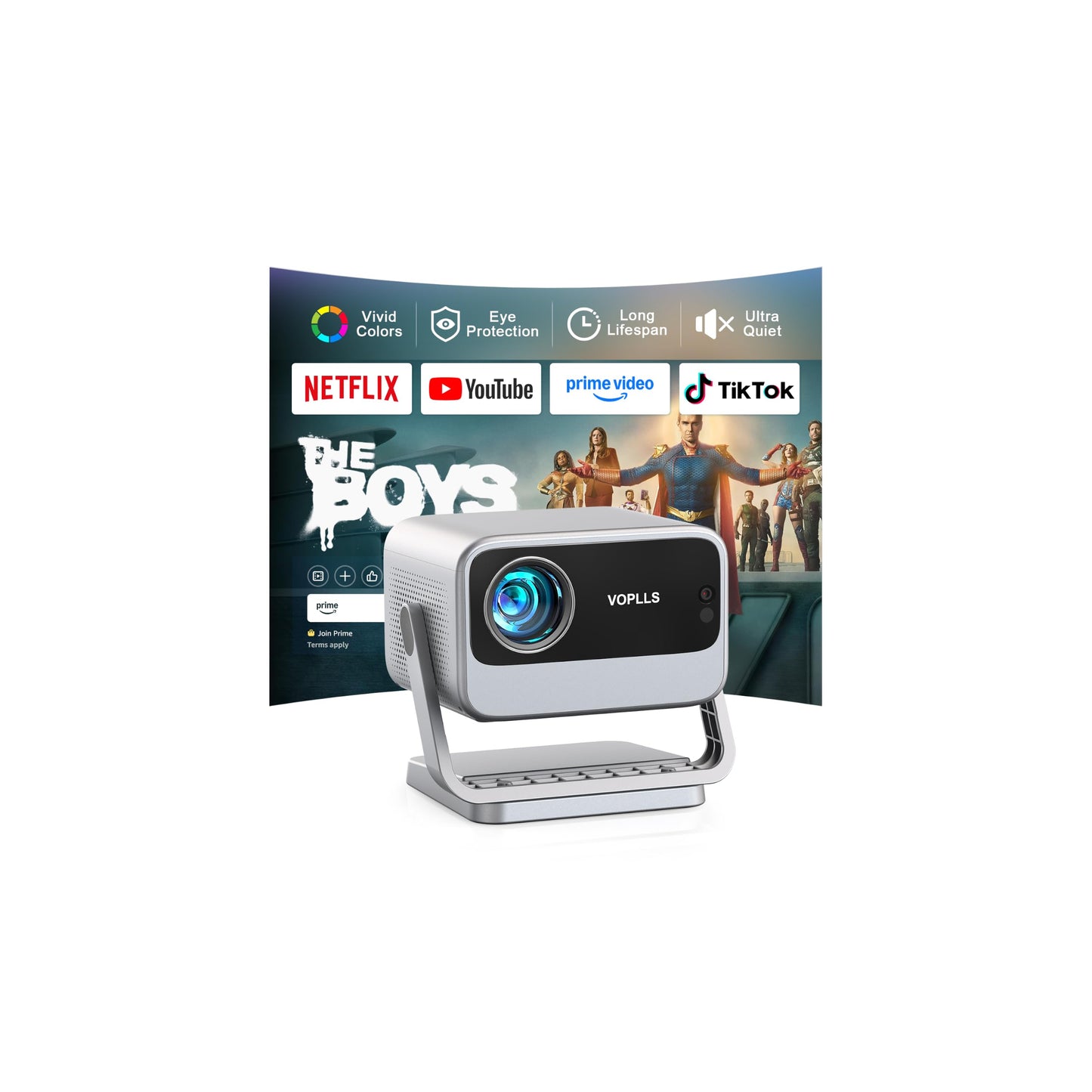 [3000 ANSI & Officially-Licensed APP]4K Projector with WiFi and Bluetooth, Auto Focus Keystone & Dolby Audio, Smart Outdoor Projector with Adjustable Stand for Home Theater Bedroom Ceiling(Cyan)