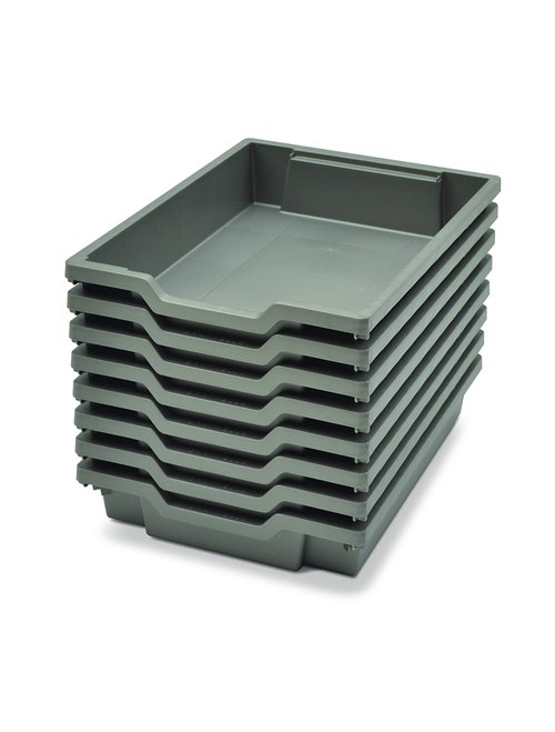 Gratnells Shallow F1 Storage Tray, Pack of 8, Heavy Duty School, Industrial & Utility Storage Bins, 12.3" x 16.8" x 3" (Silver)