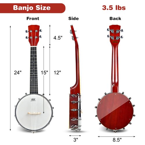 Costzon 4-String Banjo, Concert 24 Inch Closed Solid Back Banjo Ukulele w/Gig Bag, Polish Clothing, Travel Resonate Banjolele Kit for Kids & Adults, Beginner and Seasoned Player, Sapele Wood