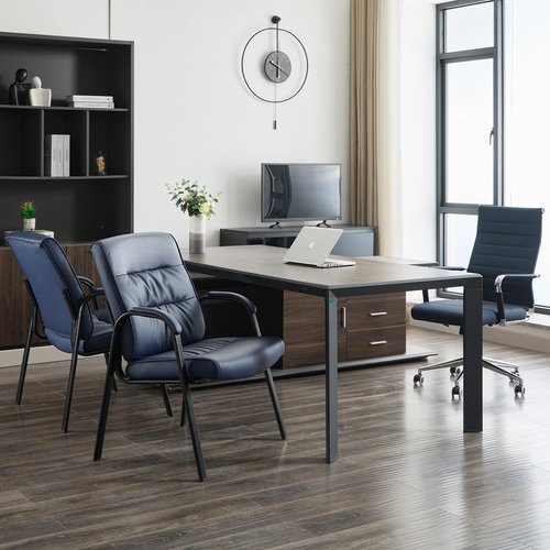 BoisKom Big&Wide Office Guest Reception Chair Set of 6, Conference Room Chairs Waiting Room Chairs 6 Pack, Modern Leather Office Desk Chair No Wheels(Navy Blue)