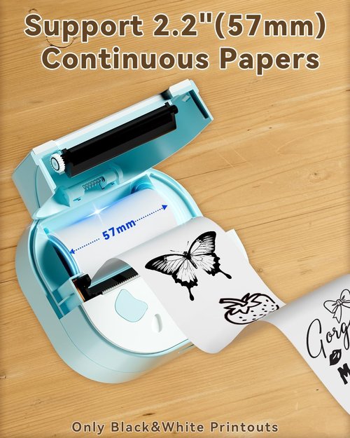 NDYIN Sticker Printer, PrintPods Mini Printer, Bluetooth Portable Sticker Maker with 3 Rolls Paper, Print Pod Inkless Thermal Printers for iphone, Impresora Portátil for Notes, Journal, DIY, Kids Gift