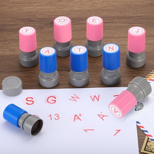 PATIKIL Letter Stamps Self Inking, 2Pcs Alphabet J Character Teacher Ink Initial Stamp with Refill Ink for Class Notebook Scrapbooking DIY Craft, Blue