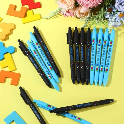 Jetec 500 Pcs Autism Awareness Pens Bulk Inspirational Retractable Mental Health Ballpoint Pens Autism Acceptance Gifts Puzzle Asperger's Awareness Gift for Classroom Office Stationery Supplies