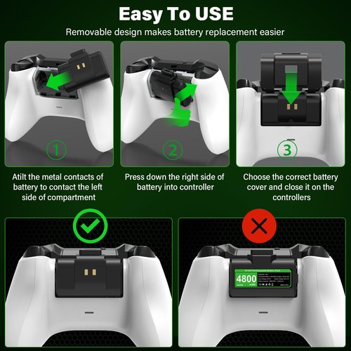Rechargeable Controller Battery Pack for Xbox,2x4800mWh(2000mAh) Batteries Pack with USB-C Charging Cable for Xbox Series S|X/Xbox One S/One X/One Elite Remote Play and Charge Kit with 4 Cover(2 Pack)