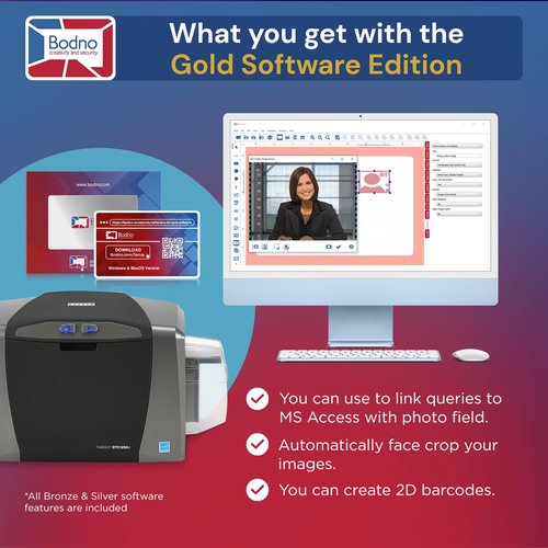 Bodno Fargo DTC1250e Single Sided ID Card Printer & Complete Supplies Package with Gold Edition Software