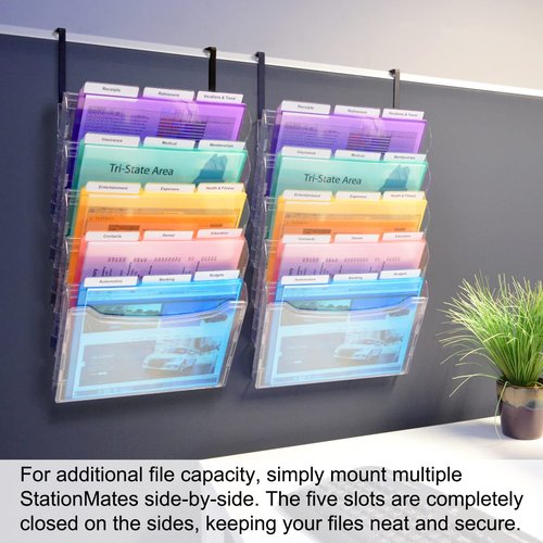 Ultimate Office StationMate Wall File Organizer, 5 Tier Cubicle Partition Mount Hanging File Sorter. Multi-Purpose Display Rack Includes 18, 3rd-Cut PocketFile Project Files & Partition Hangers