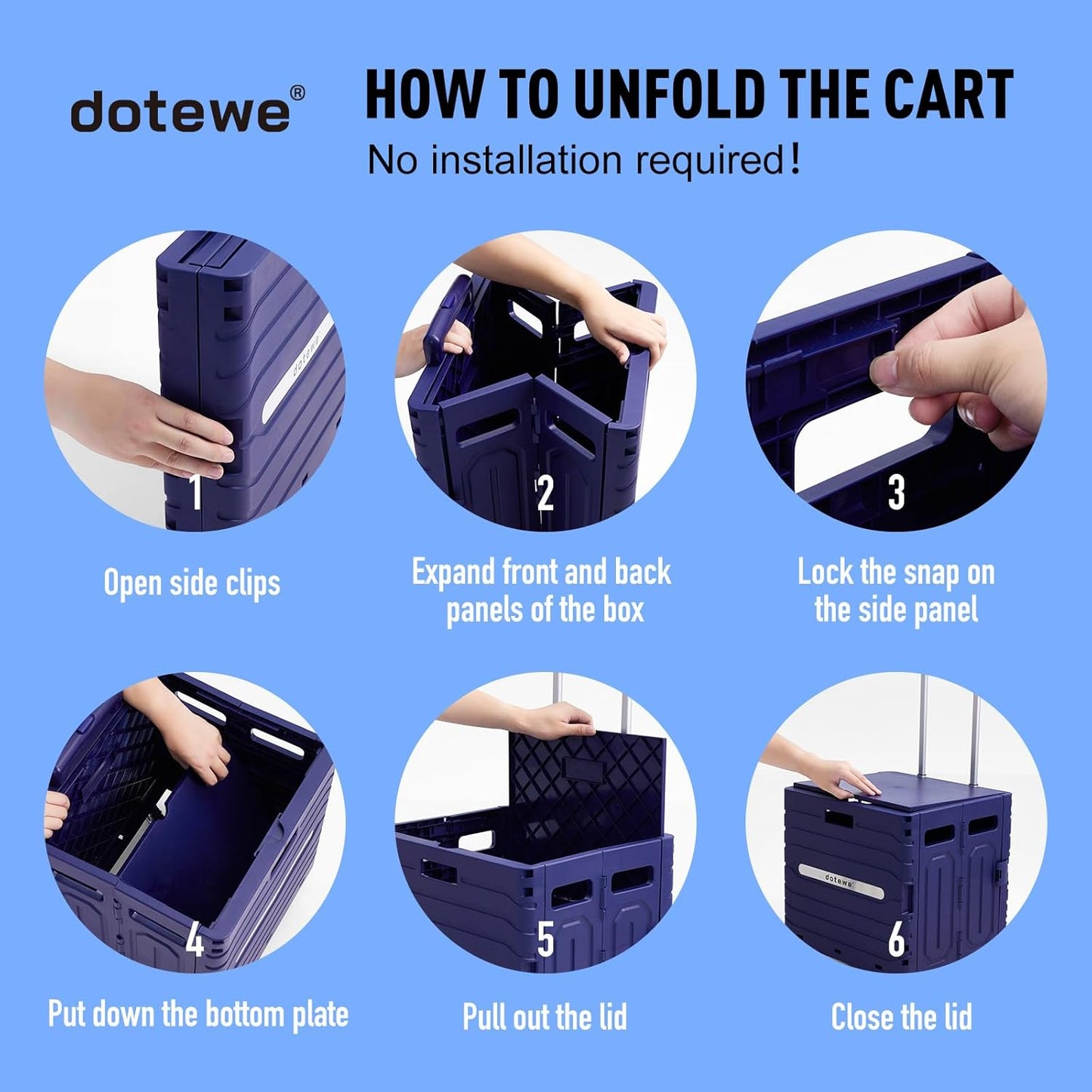 Skiennix Folding Utility Cart - Portable Rolling Handcart with Lid for Grocery & Storage - Purple