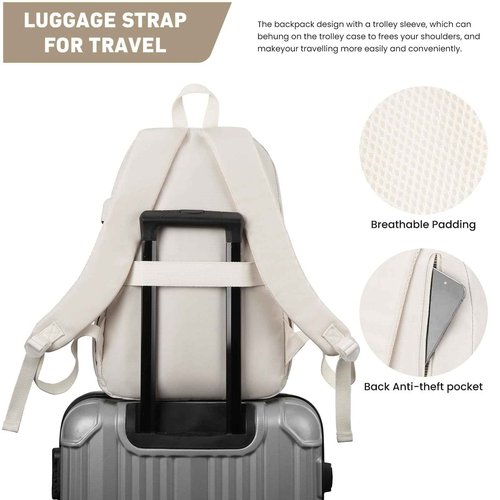 KROSIAS School Backpack for Teens Girls, Cute Student Bookbag Large 15.6 Inch Laptop Bag Aesthetic College Backpacks for Women High School Travel (Beige)