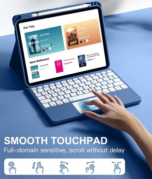 Harvopu iPad 11th & 10th Gen Case - Folio Cover with Keyboard, Trackpad & Pencil Holder | Navy Blue