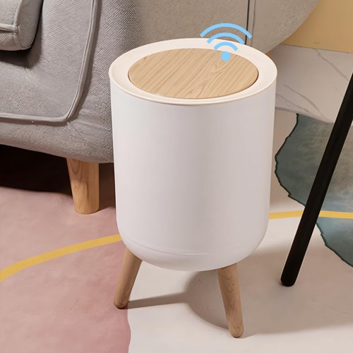 URALFA Motion Sensor Trash Can with Lid, 1.8 Gallon Electric Bathroom Garbage can, Small White Wastebasket Touchless Trash Bin with Legs, Automatic Mini Trashcan for Toilet, Bedroom, Office, White