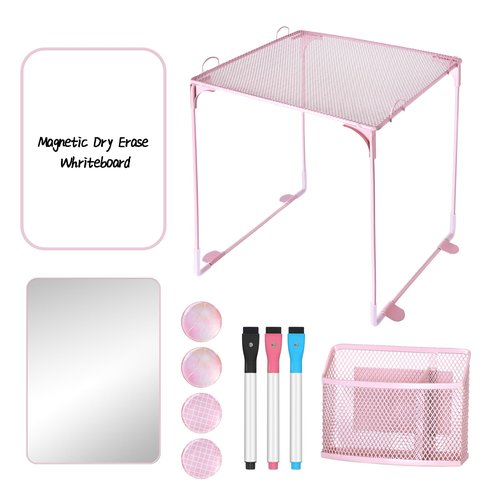 AKONEGE 11 PCS Locker Accessories Kit Pink Locker Organizer Decorations Supplies Includes Folding Shelf, Magnetic Mirror & Whiteboard, Pen Holder, Dry Erase Markers, Magnets, Back to School Essentials
