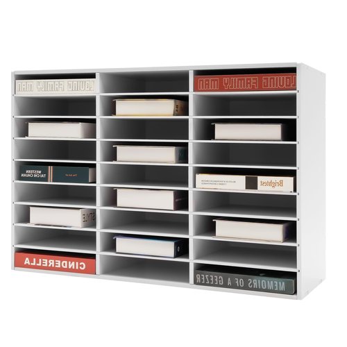pijopang 27 Compartments Literature Organizer, Desktop File Sorter Mail Center Paper Storage Cabinet Classroom Mailbox for Files Documents Papers Magazines(White) (White 27Slots)