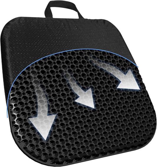 Skiennix Gel Seat Cushion - Thick, Soft & Breathable for Long Sitting | 18 x 17 Inches, Black