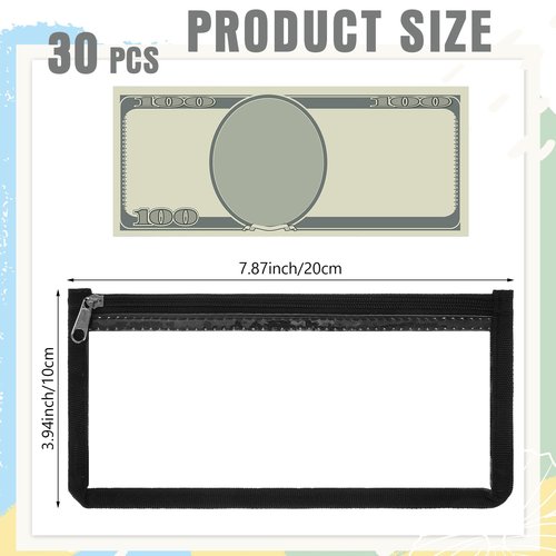 Honoson 30 Pack Clear Cash Money Pouch 3.9 x 7.8 Inch Bank Deposit Bag Clear Zipper Cash Envelopes Check Wallet, Multipurpose Utility Storage Bag
