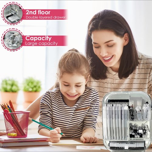 Clear Acrylic Pen Organizer, Desktop Storage Box with Multiple Compartments, Makeup Brush Storage Organizer for Office School Home Supplies