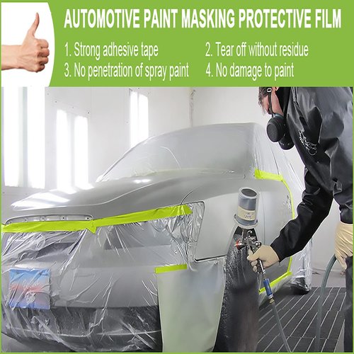 Yudahgan Pre-Taped Masking Film-55inx65ft Tape and Drape Painters Paper Rolls, Plastic Painting Film for Automotive Painting Covering （Masking Film:10rolls,Tape:5rolls）