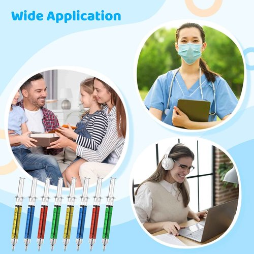 Tideme 200 Pcs Syringe Pens Bulk, Retractable Fun Nurse Pens, Multi-Color Novelty Ballpoint Pens, Pretend Party Favors, Nursing School Supplies, Unique Gifts for Nurses, Doctors, Black Ink (200)