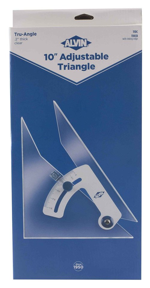 ALVIN Tru-Angle Adjustable Drafting Triangle Made of High Impact Acrylic 10" Model 110C with Aluminum Thumbscrew - Includes Nylon Storage Case - 10 Inches