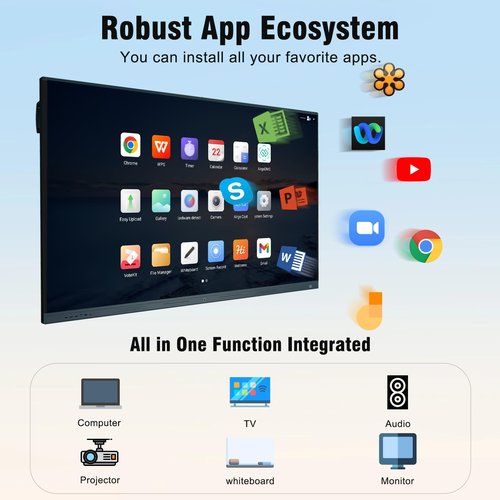 LINGHUFOX 75'' Interactive Whiteboard, 4K Touchscreen Smart Whiteboard with Built-in Dual System Windows 16+256G and Android 14, Smart Board for Classroom and Business(Board+Wall Mount+Movable Stand)
