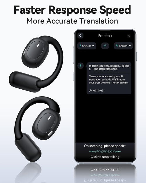 AI Translation Earbuds Real Time 164 Languages Translator Earbuds with 80H Play Time 3 in 1 Open-Ear Translation Headphones with Audio & Video Translation for Travel Business Meeting Learning (Black)
